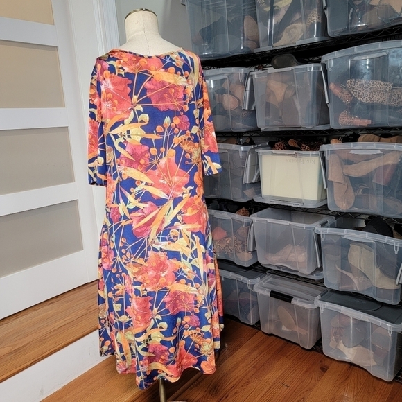 Touch Express Tropical Floral Flower Dress Stretch Knit Travel Vacation Size L - Picture 4 of 15